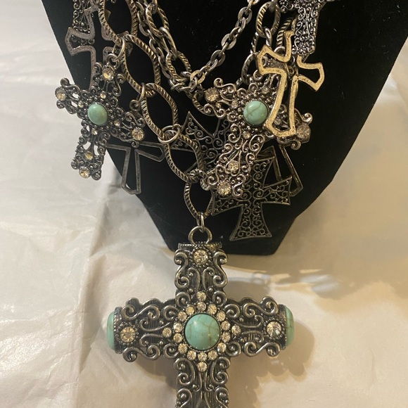 Large Gunmetal Multi-cross Pendant Necklace - Picture 7 of 7